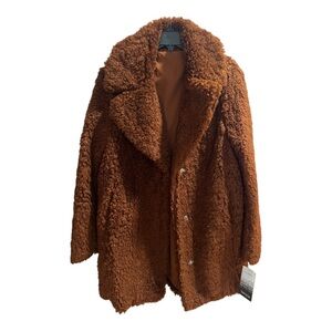 Kensie reversible brown faux fur sherpa teddy coat nwt